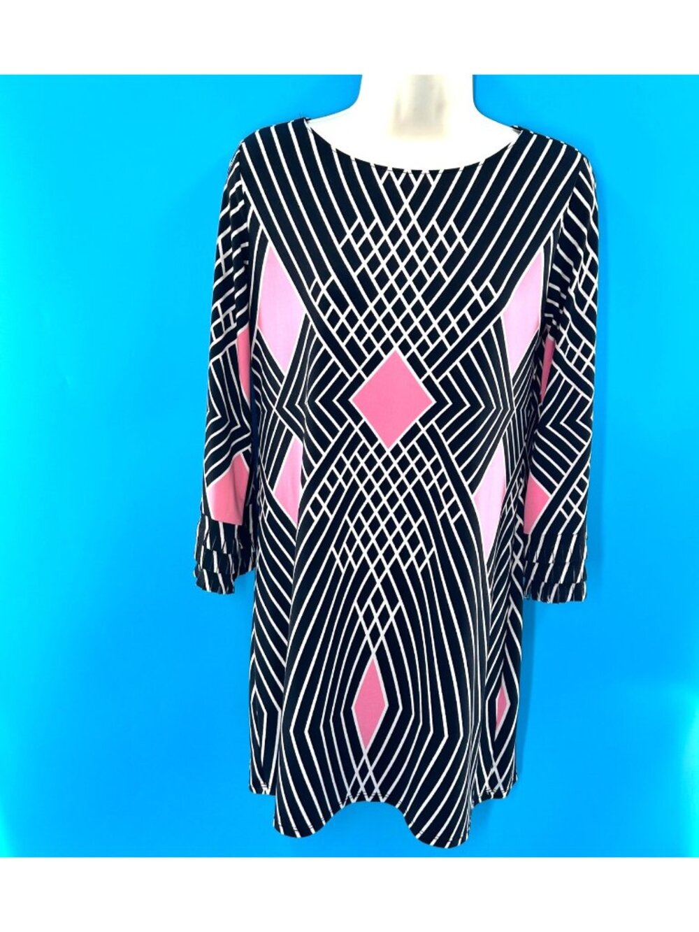 ALFANI BLACK PINK WHITE GEOMETRIC PRINT MINI SHIFT DRESS!  XS